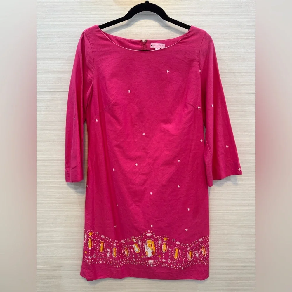 Lilly Pulitzer sz 8 Fools Jewels Sheath Dress Daquiri Pink Rhinestone - Picture 1 of 8